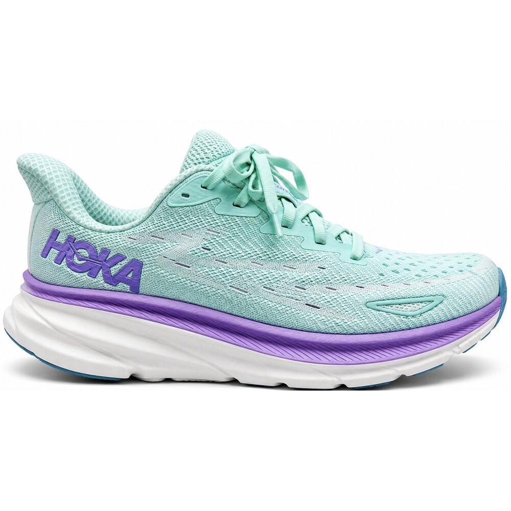 HOKA Clifton 9 Mint Green Lavender Running Shoes Womens Size 9B